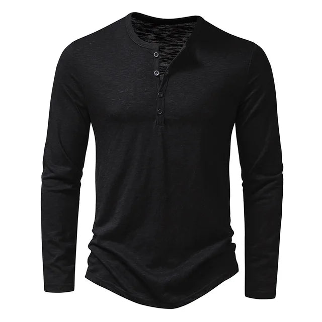Men'S Cotton Button Henley Neck Shirt Long Sleeve Casual Button Solid Color Fashion T-Shirts